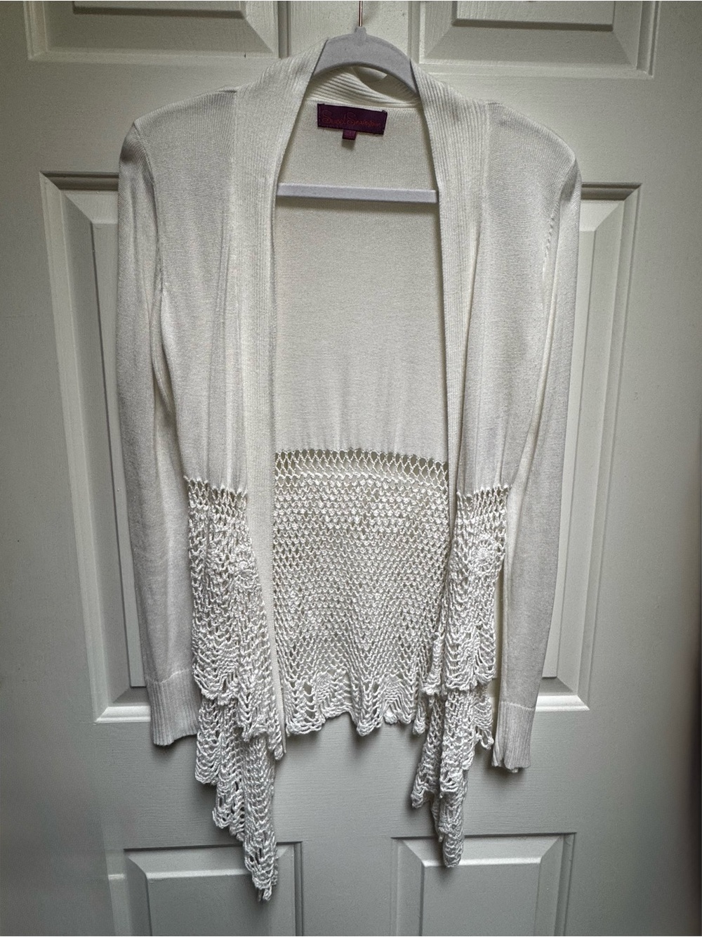 Sweet Sinammon Boho Cottage Crochet Lace White Long Sleeve Cardigan womens Small
